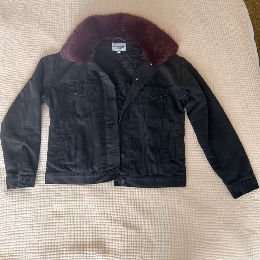 Velvet Heart Black Denim Jacket with removable Faux Fur Collar